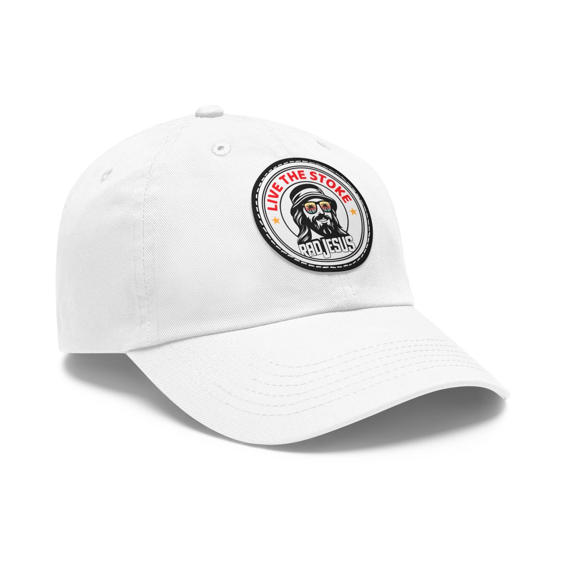 "Live Give Repeat" left side of white rad jesus hat 