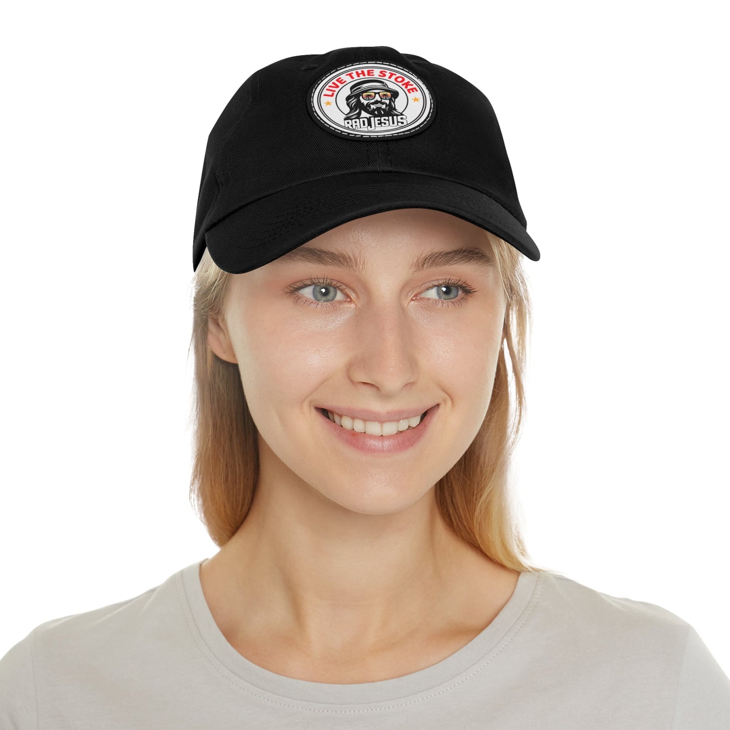 "Live Give Repeat" woman wearing black rad jesus hat