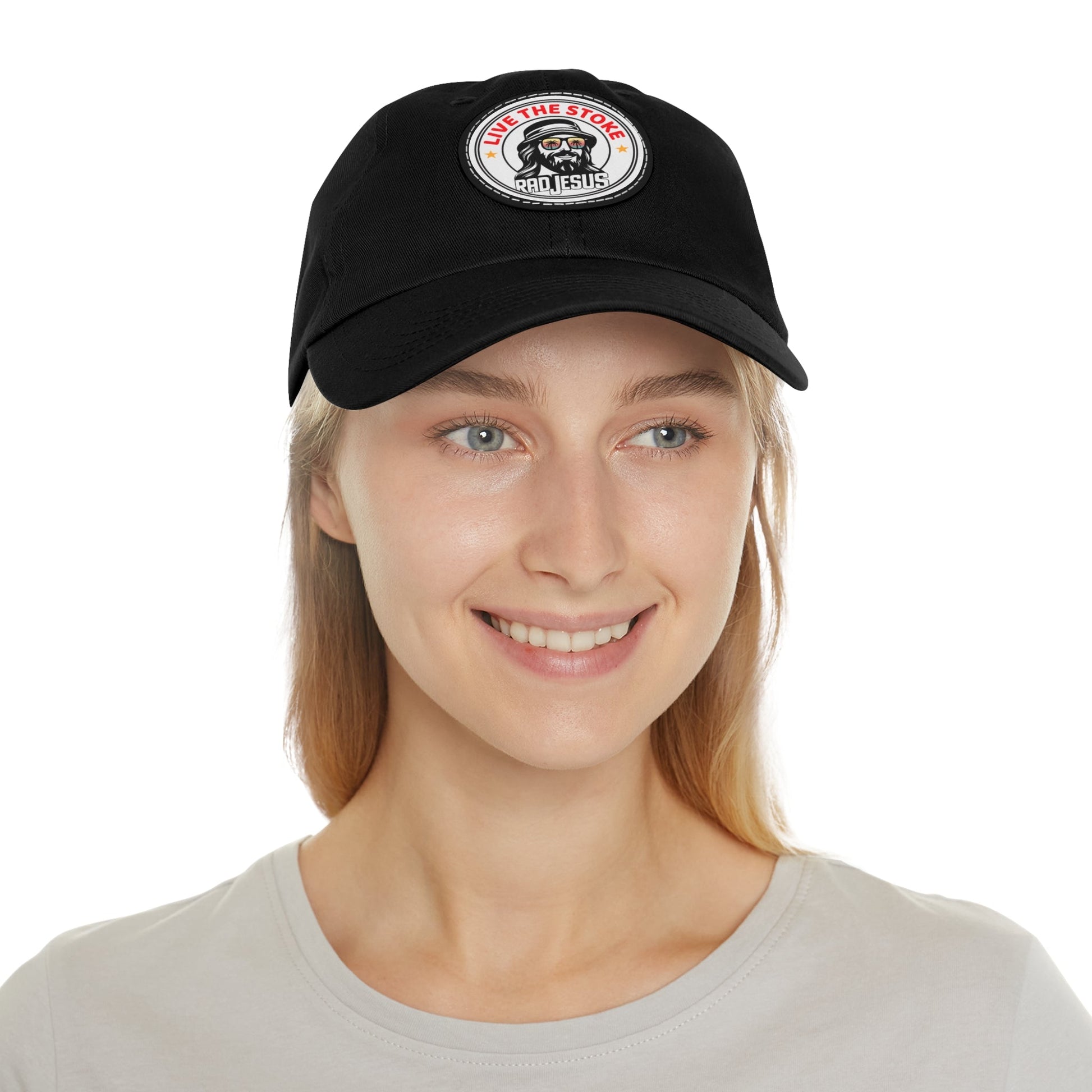 "Live Give Repeat" woman wearing black rad jesus hat