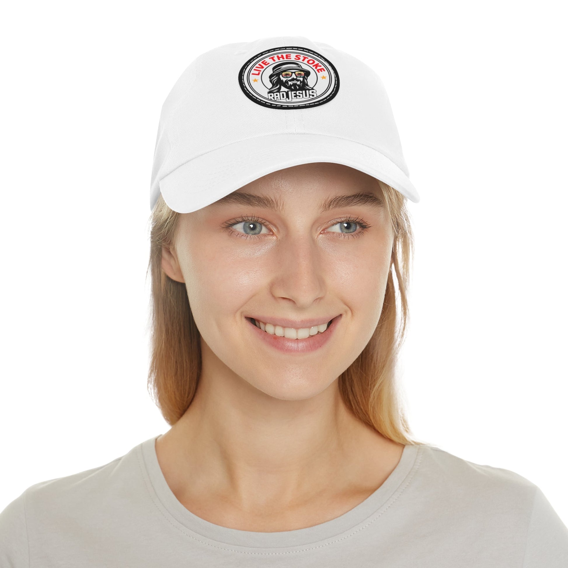 "Live Give Repeat" woman wearing white rad jesus hat 