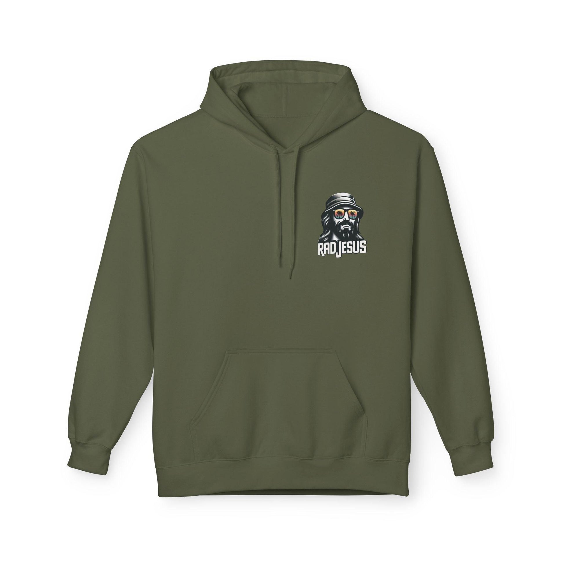 olive green left pocket print hoodie