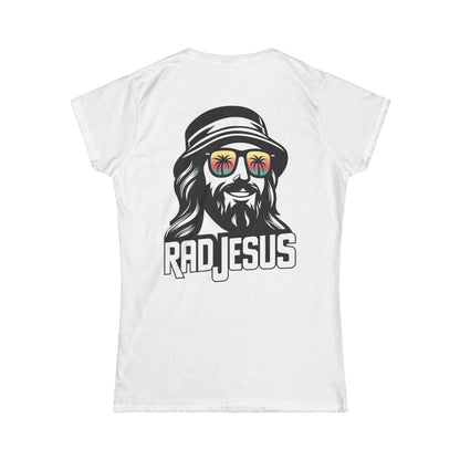 white women's print on back shirt 