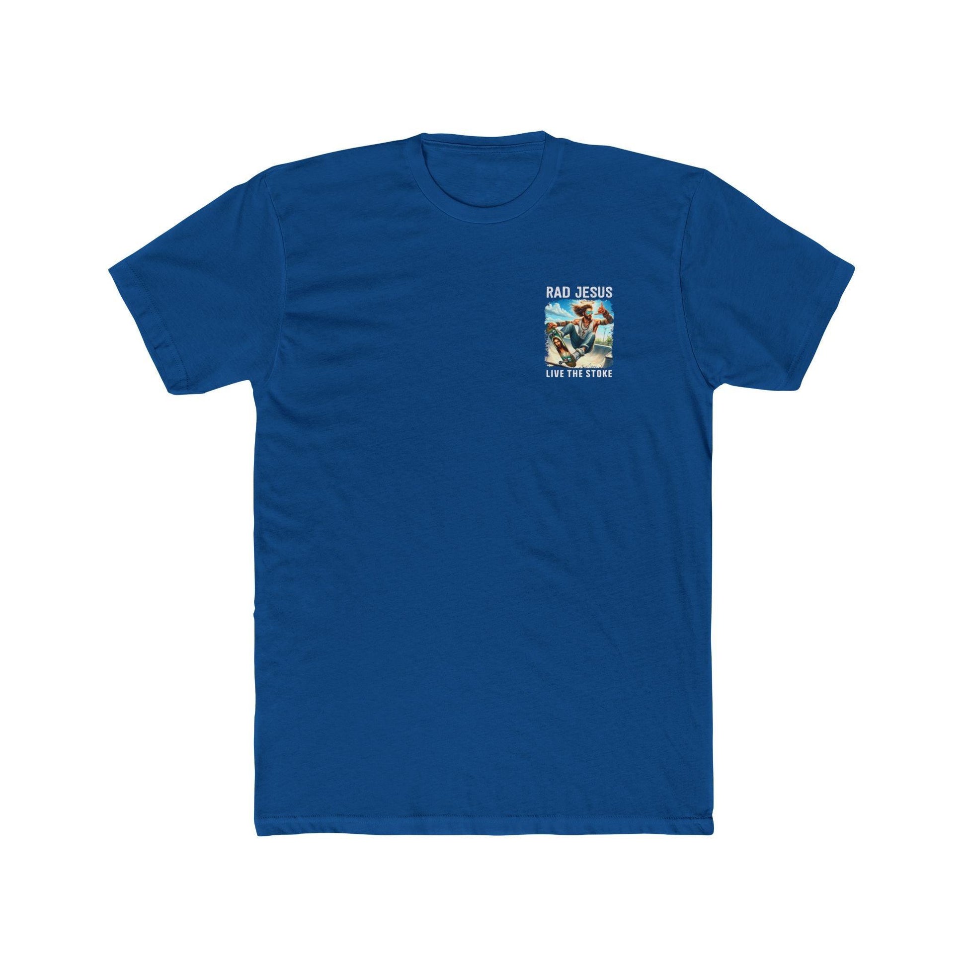 darker blue left chest print skater shirt 