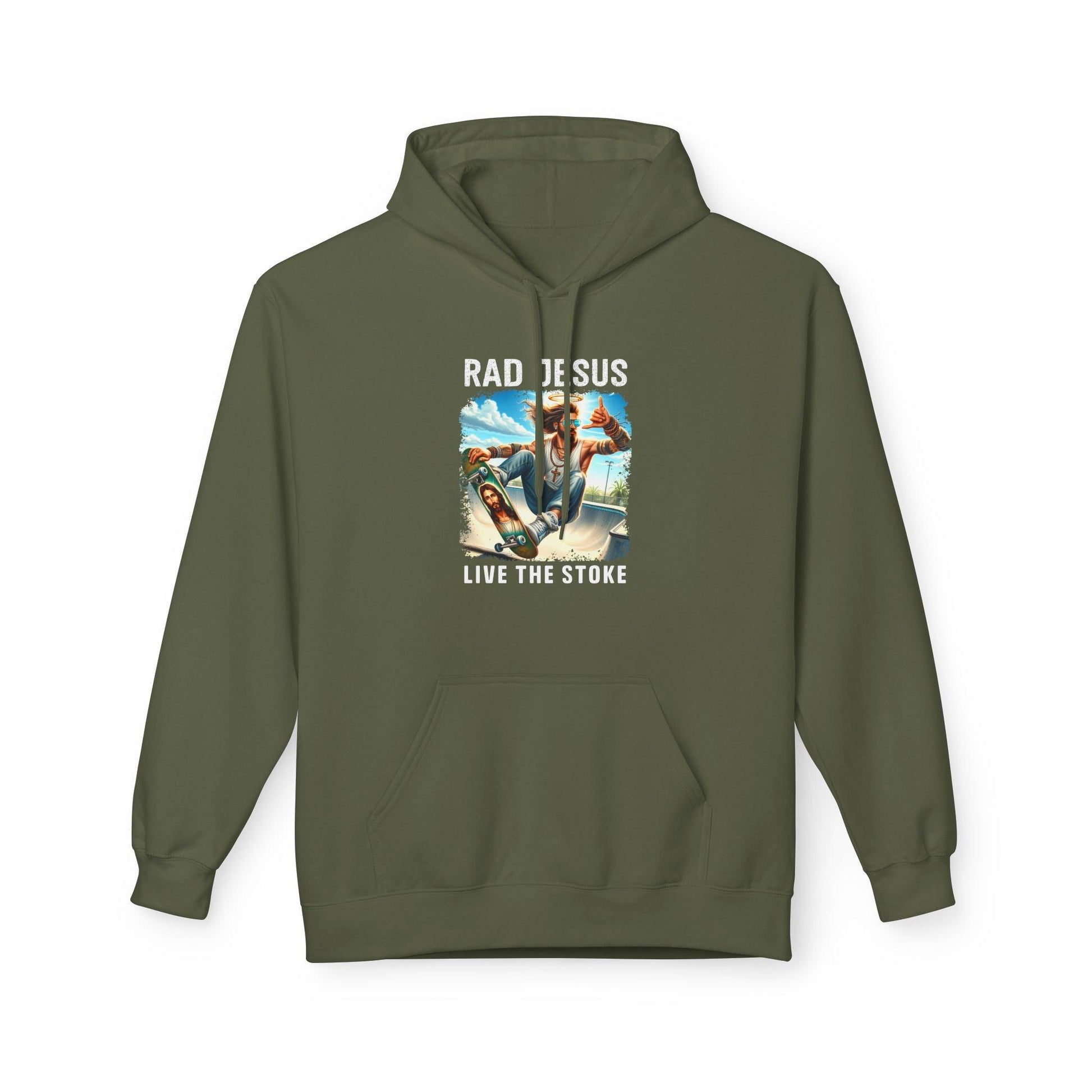 olive green skateboarding graphic hoodie