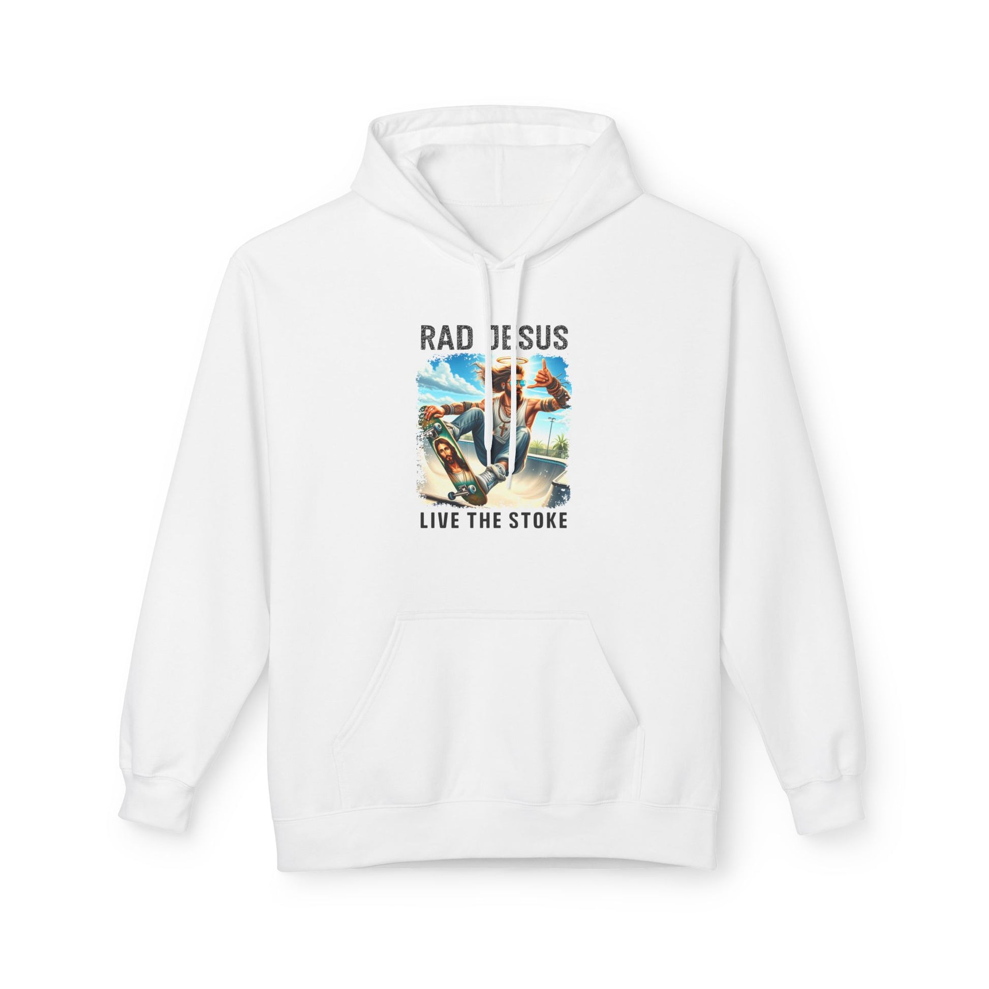 white skateboarding graphic hoodie